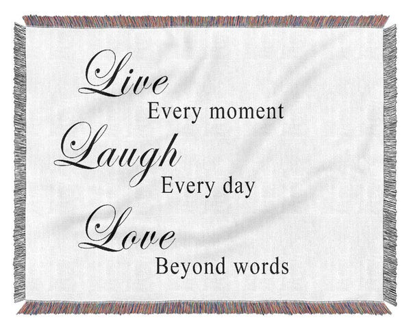 Love Quote Live Laugh Love White Woven Blanket