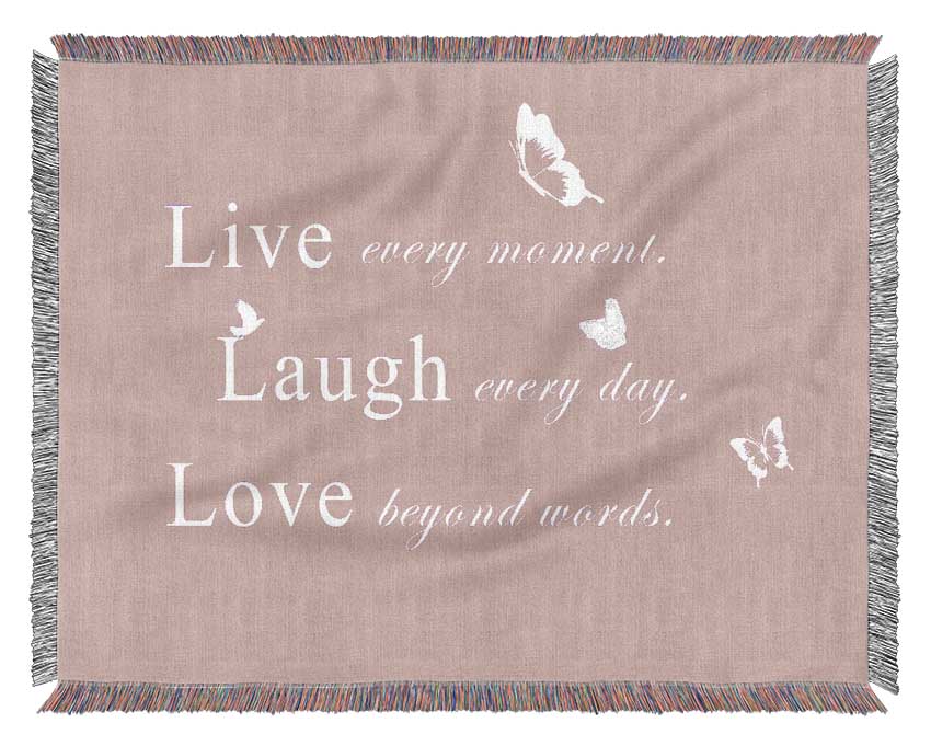 Love Quote Live Every Moment Vivid Pink Woven Blanket