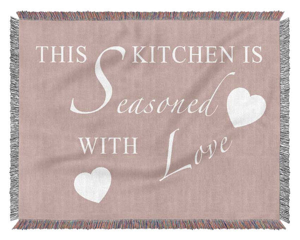 Kitchen Quote This Kitchen Is Seasoned With Love Vivid Pink Woven Blanket