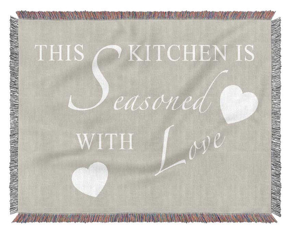 Kitchen Quote This Kitchen Is Seasoned With Love Pink Woven Blanket