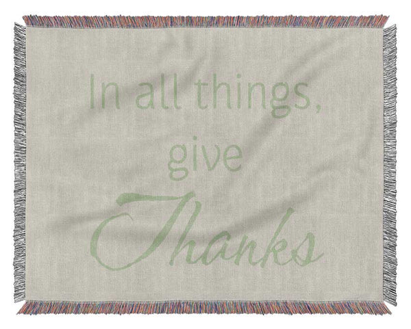 Home Quote In All Things Give Thanks Lime Green Woven Blanket