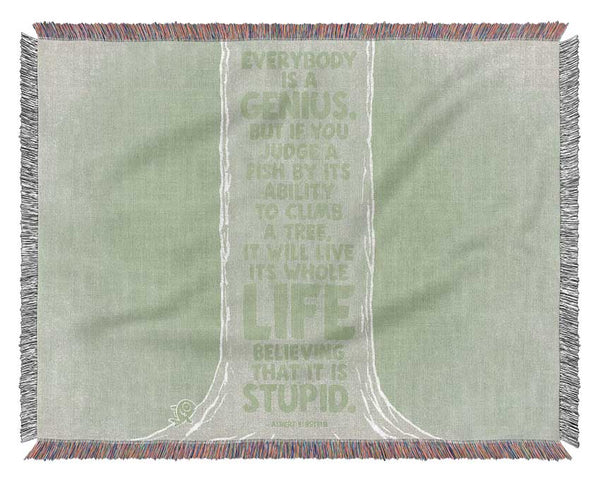 Motivational Quote Albert Einstein Everybody Is A Genius Lime Green Woven Blanket