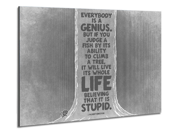 Motivational Quote Albert Einstein Everybody Is A Genius Grey