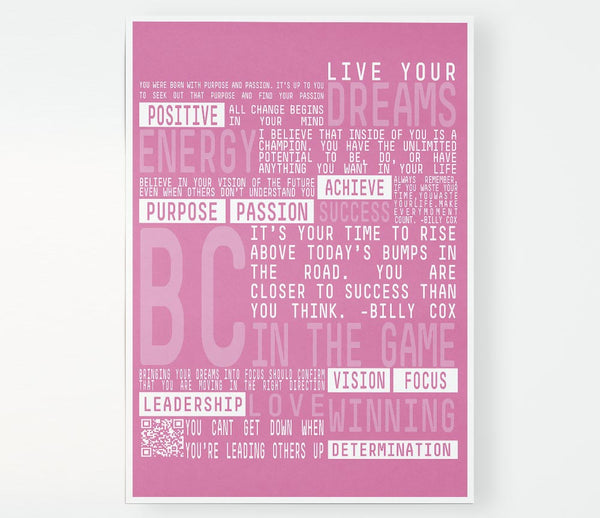 Live Your Dreams Pink Print Poster Wall Art