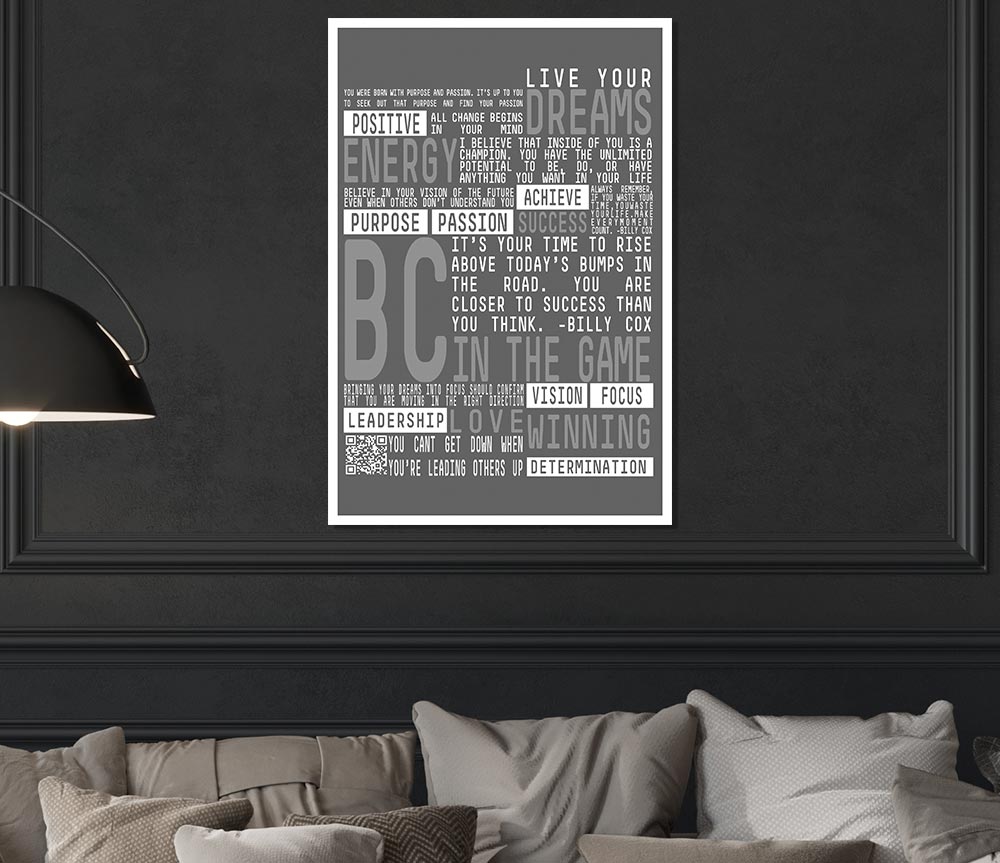 Live Your Dreams Grey Print Poster Wall Art