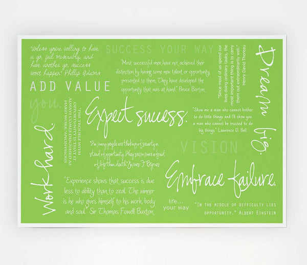 Work Hard Dream Big Expect Success Lime Green Print Poster Wall Art