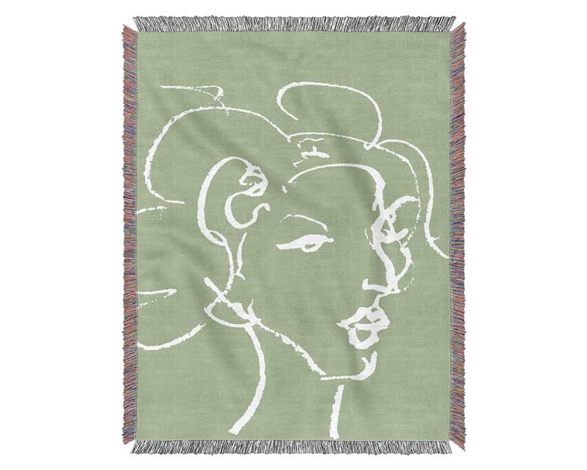 Pretty Lady Sketch Lime Green Woven Blanket