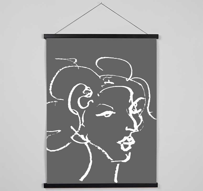 Pretty Lady Sketch Grey Hanging Poster - Wallart-Direct UK