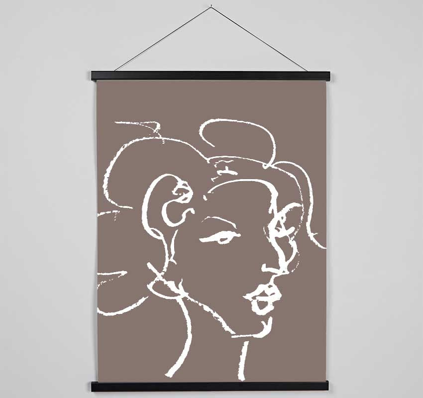 Pretty Lady Sketch Beige Hanging Poster - Wallart-Direct UK