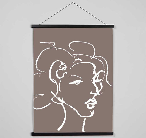 Pretty Lady Sketch Beige Hanging Poster - Wallart-Direct UK