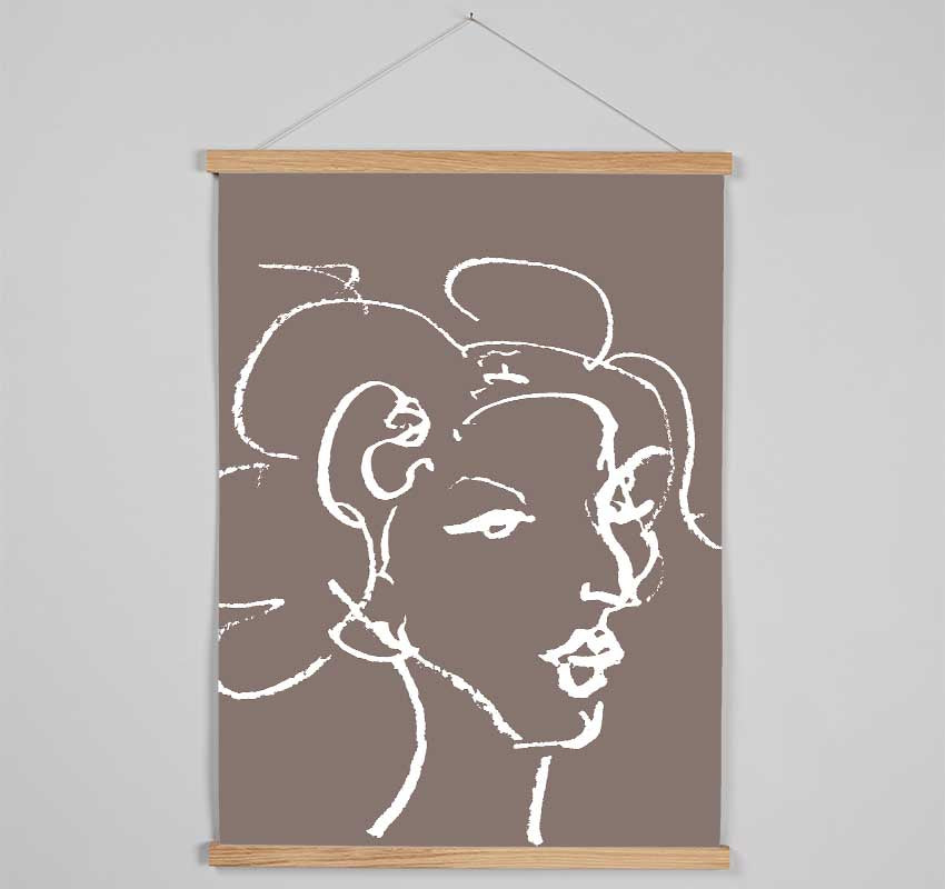 Pretty Lady Sketch Beige Hanging Poster - Wallart-Direct UK