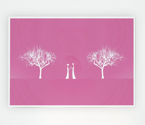 Love Between The Trees And Moon Pink Print Poster Wall Art