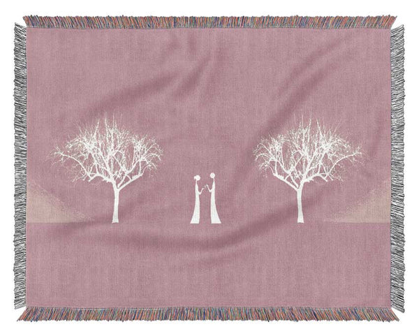 Love Between The Trees And Moon Pink Woven Blanket