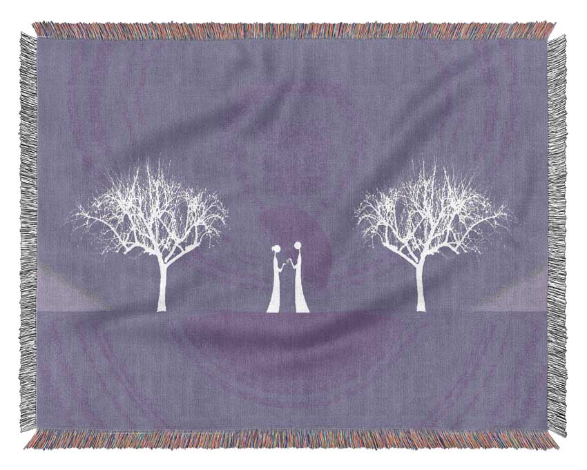 Love Between The Trees And Moon Lilac Woven Blanket