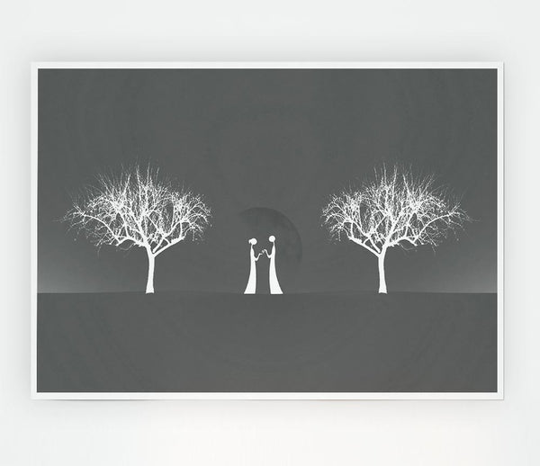 Love Between The Trees And Moon Grey Print Poster Wall Art