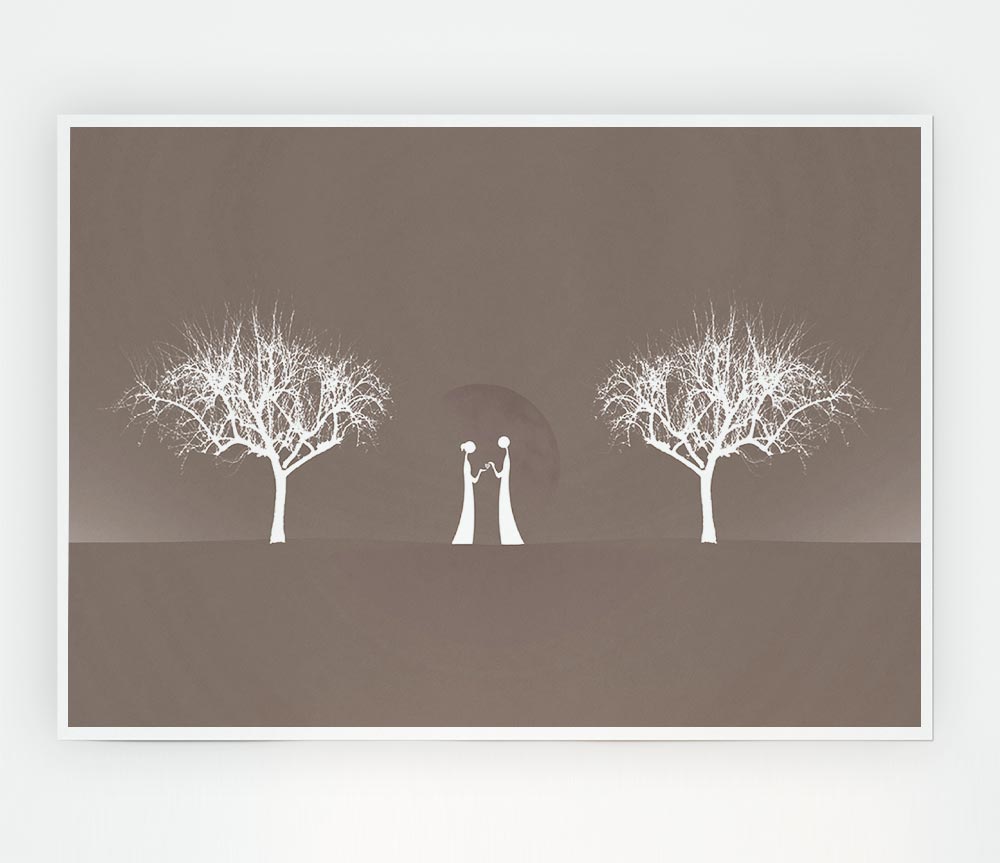 Love Between The Trees And Moon Beige Print Poster Wall Art