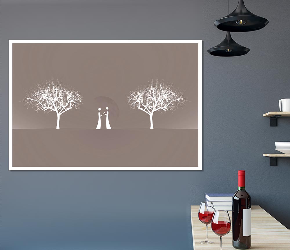 Love Between The Trees And Moon Beige Print Poster Wall Art