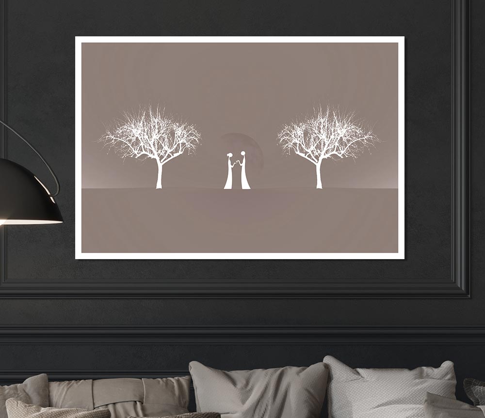 Love Between The Trees And Moon Beige Print Poster Wall Art