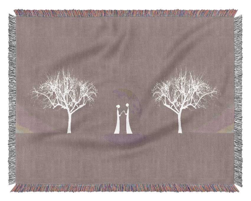 Love Between The Trees And Moon Beige Woven Blanket