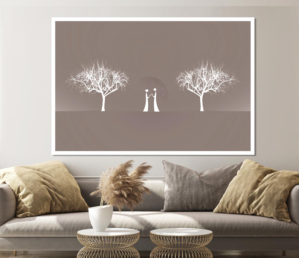 Love Between The Trees And Moon Beige Print Poster Wall Art