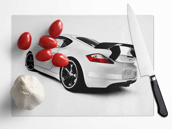 White Porsche Gt Rear Glass Chopping Board