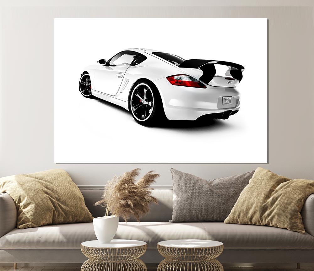 White Porsche Gt Rear Print Poster Wall Art