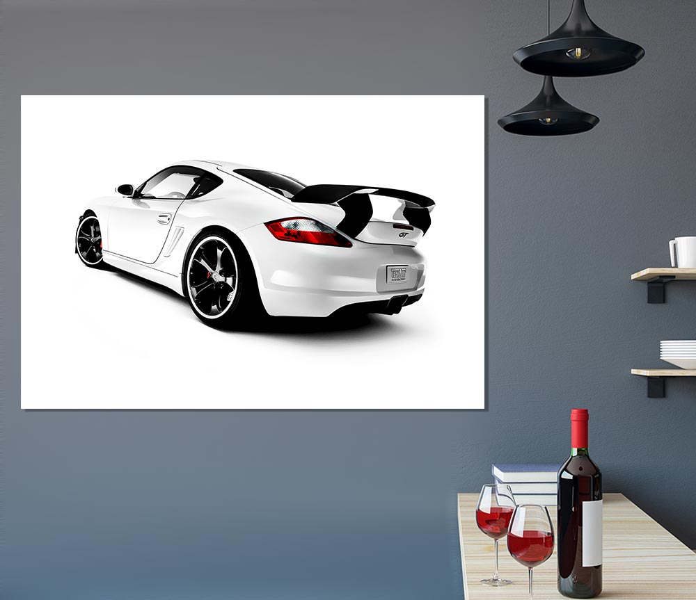 White Porsche Gt Rear Print Poster Wall Art