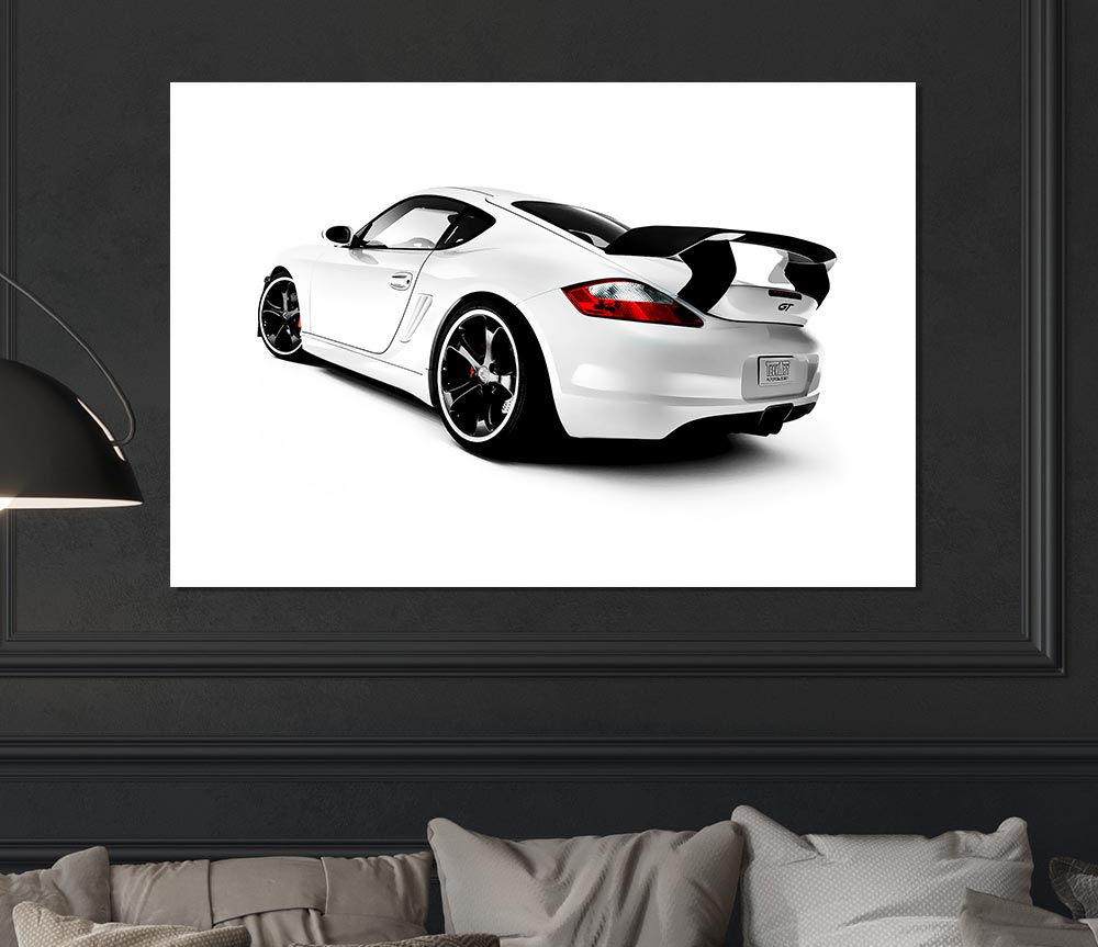 White Porsche Gt Rear Print Poster Wall Art