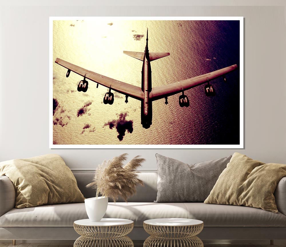 War Plane Over The Ocean Print Poster Wall Art