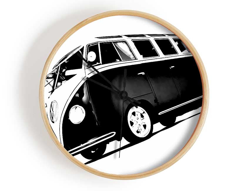 VW Camper Van Black n White Clock - Wallart-Direct UK