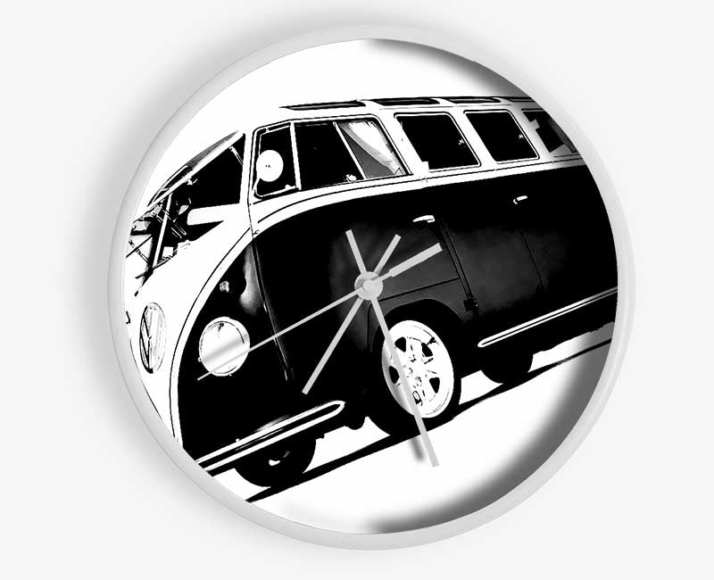 VW Camper Van Black n White Clock - Wallart-Direct UK