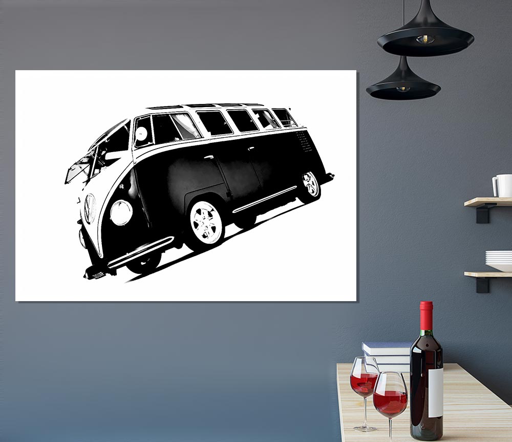 Vw Camper Van Black N White Print Poster Wall Art