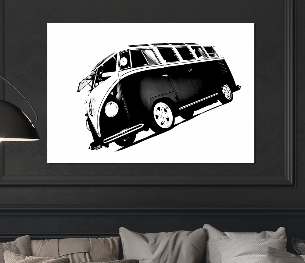 Vw Camper Van Black N White Print Poster Wall Art