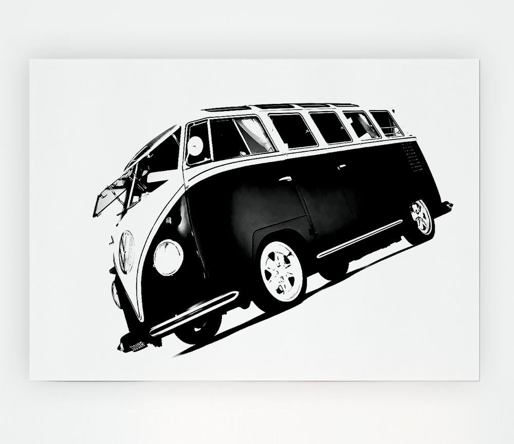 Vw Camper Van Black N White Print Poster Wall Art