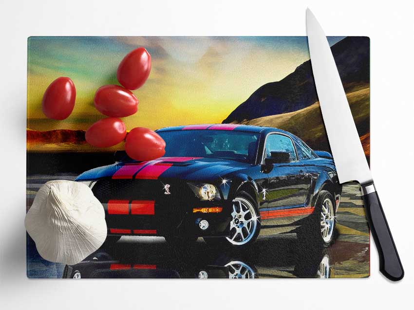 Shelby Mustang Red Stripes Glass Chopping Board