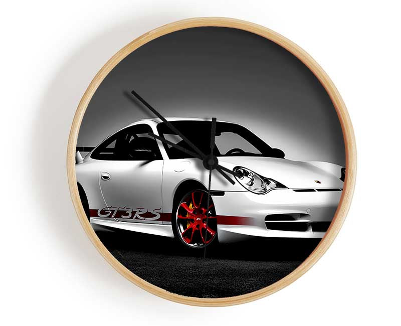 Porsche Gt3 Rs Turbo White Red Clock - Wallart-Direct UK