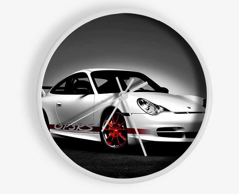 Porsche Gt3 Rs Turbo White Red Clock - Wallart-Direct UK