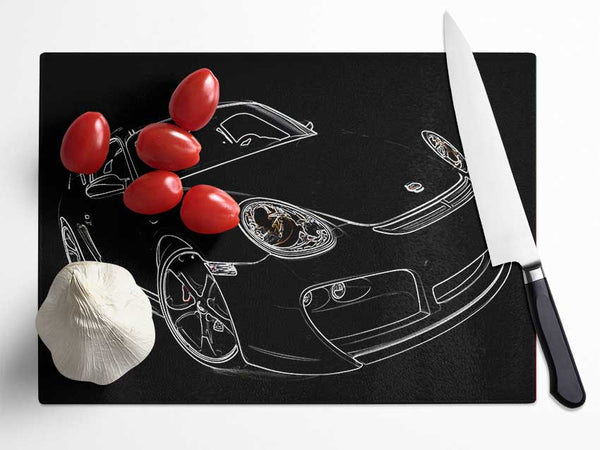 Porsche 911 White On Black Glass Chopping Board