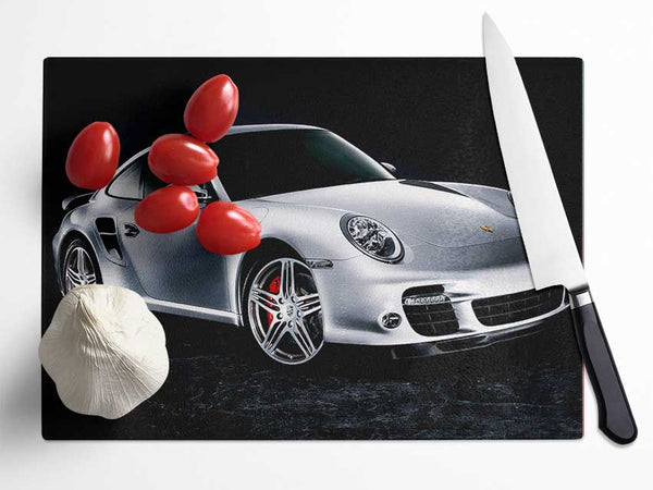 Porsche 911 Silver Beauty Glass Chopping Board