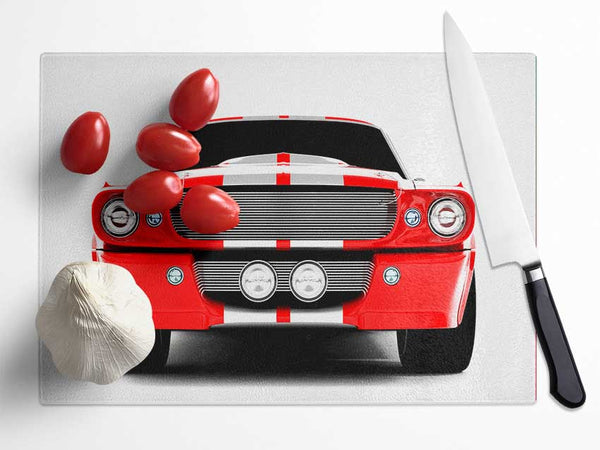 Mustang Red Front Grill Glass Chopping Board