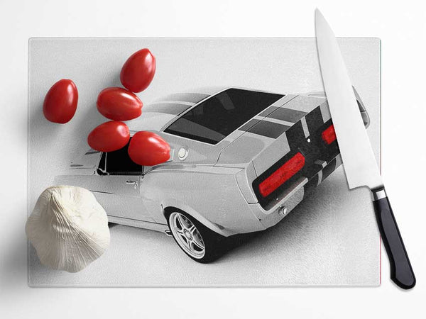 Mustang Rear B n W Red Lights Glass Chopping Board