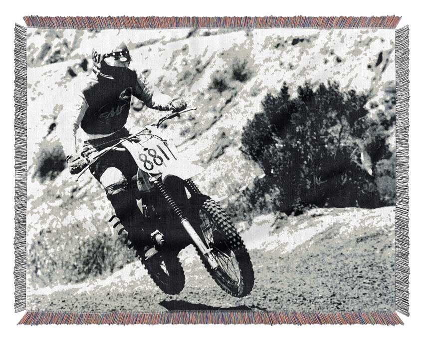 Motorcross Retro Race Woven Blanket