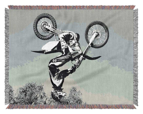 Motorcross Freestyle Upside Down Flip B n W Woven Blanket