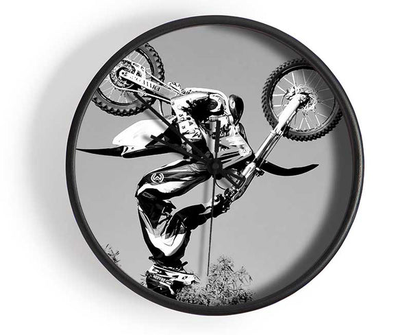 Motorcross Freestyle Upside Down Flip B n W Clock - Wallart-Direct UK