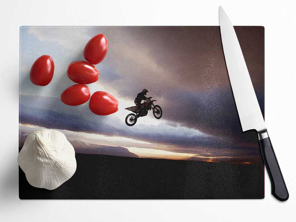 Motorcross Bike Jump Glass Chopping Board