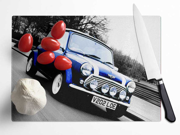 Mini Cooper Retro Blue Glass Chopping Board