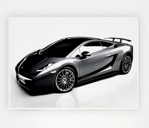 Lamborghini Side Profile Silver Print Poster Wall Art