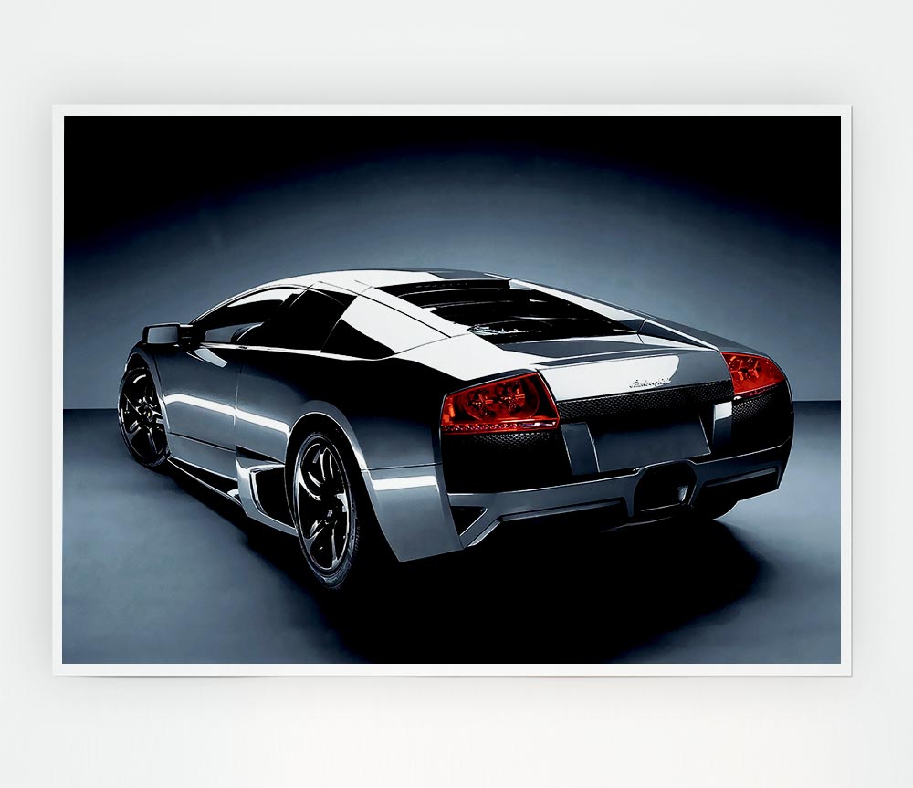 Lamborghini Rear Gunmetal Silver Print Poster Wall Art