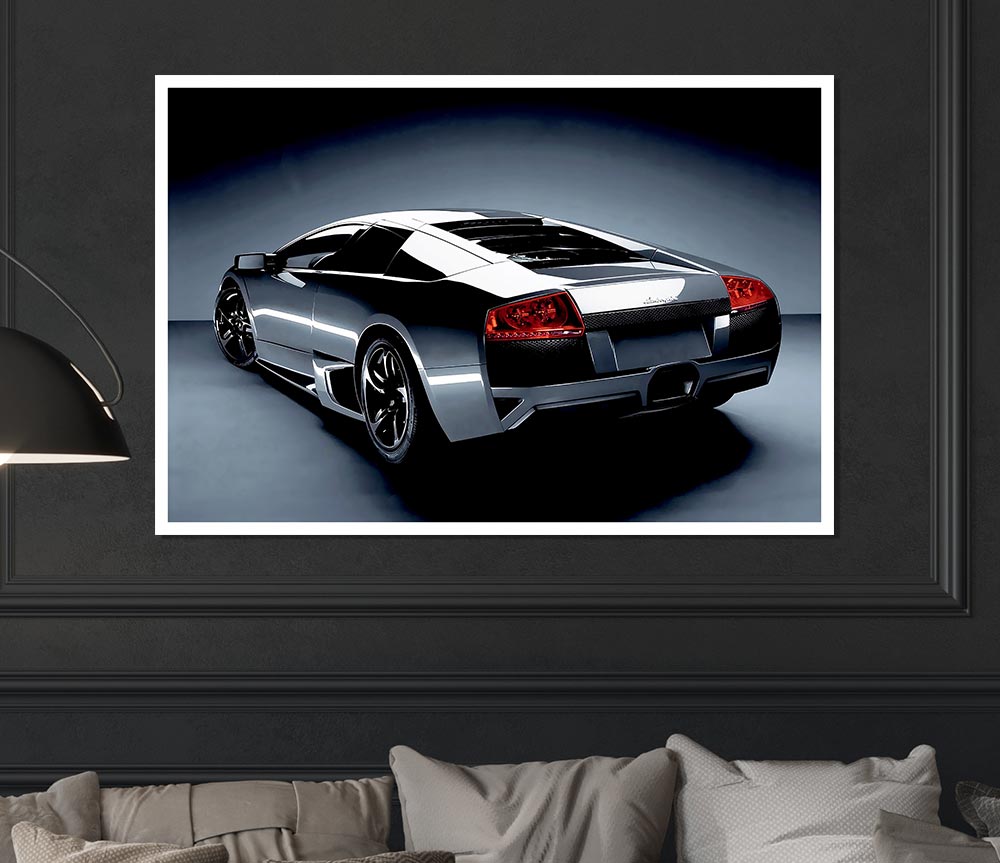 Lamborghini Rear Gunmetal Silver Print Poster Wall Art