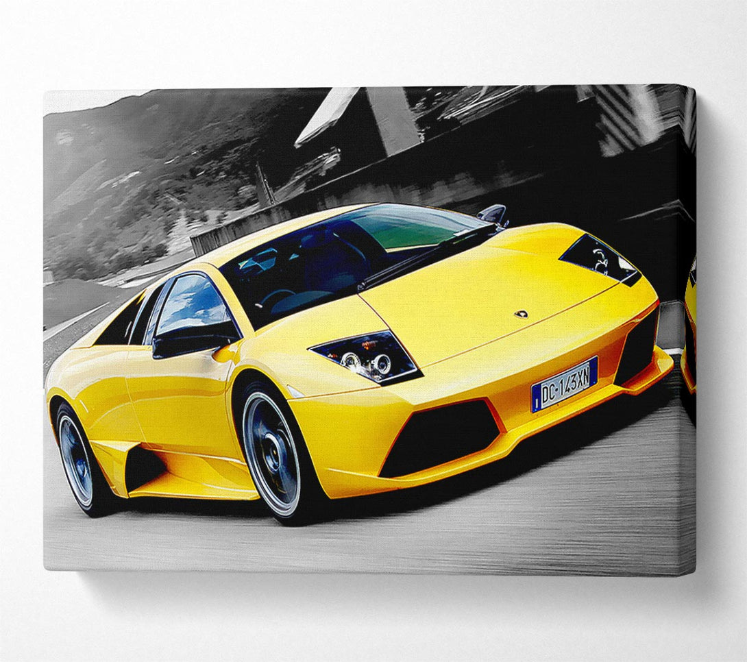 Picture of Lamborghini On The Move Yellow Canvas Print Wall Art